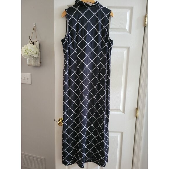 Lulu B Black White chain Print Maxi Dress Ruffled neck size XL UPF 50 Resort - Picture 5 of 10